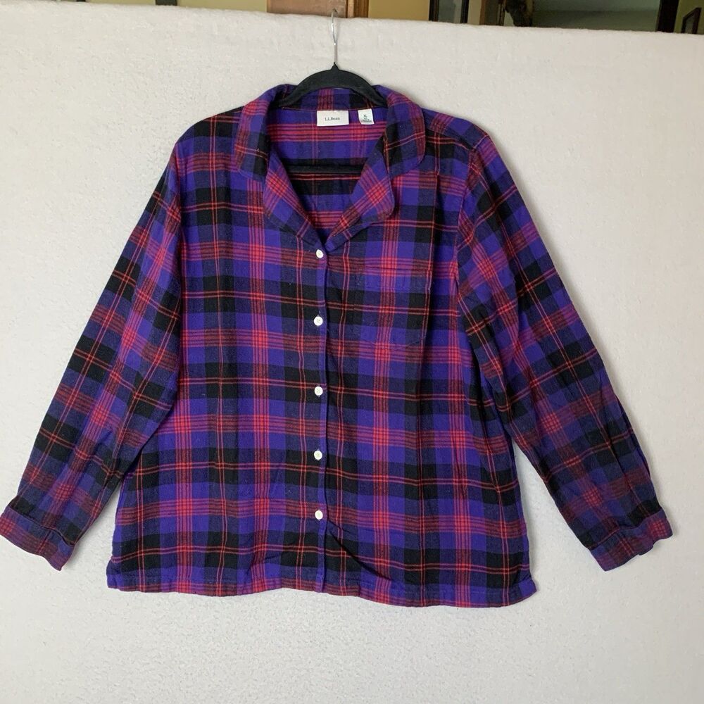 LL Bean Pajama Set Women XL Purple Plaid Flannel Comfy Cozy Cabin Sleep - Picture 2 of 10